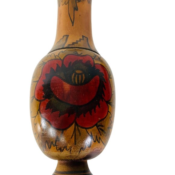 Vintage Set of 2 Wooden Vases Roses Floral Landscape South Western Mexican Decor - Picture 6 of 16